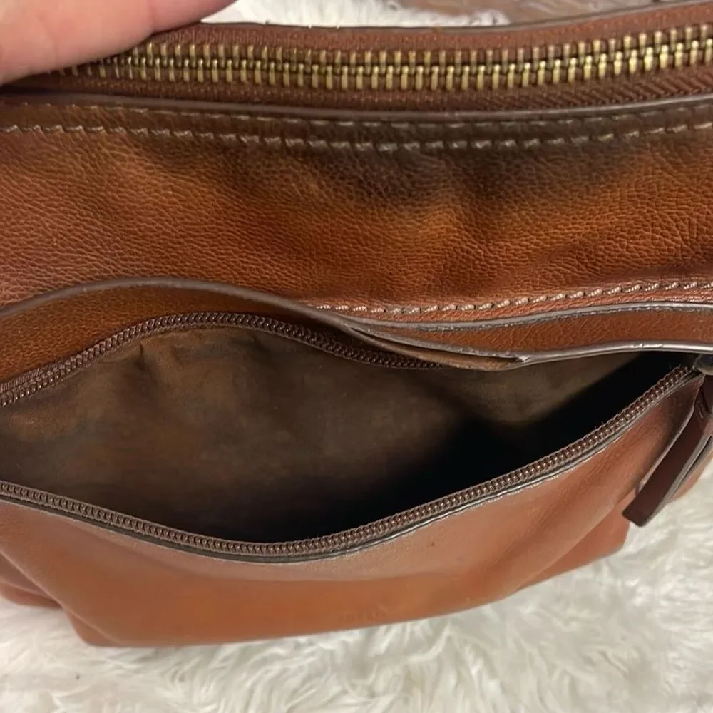 FOSSIL Brown Cowhide Leather Messenger Style Shoulder Bag READ - Picture 11 of 14